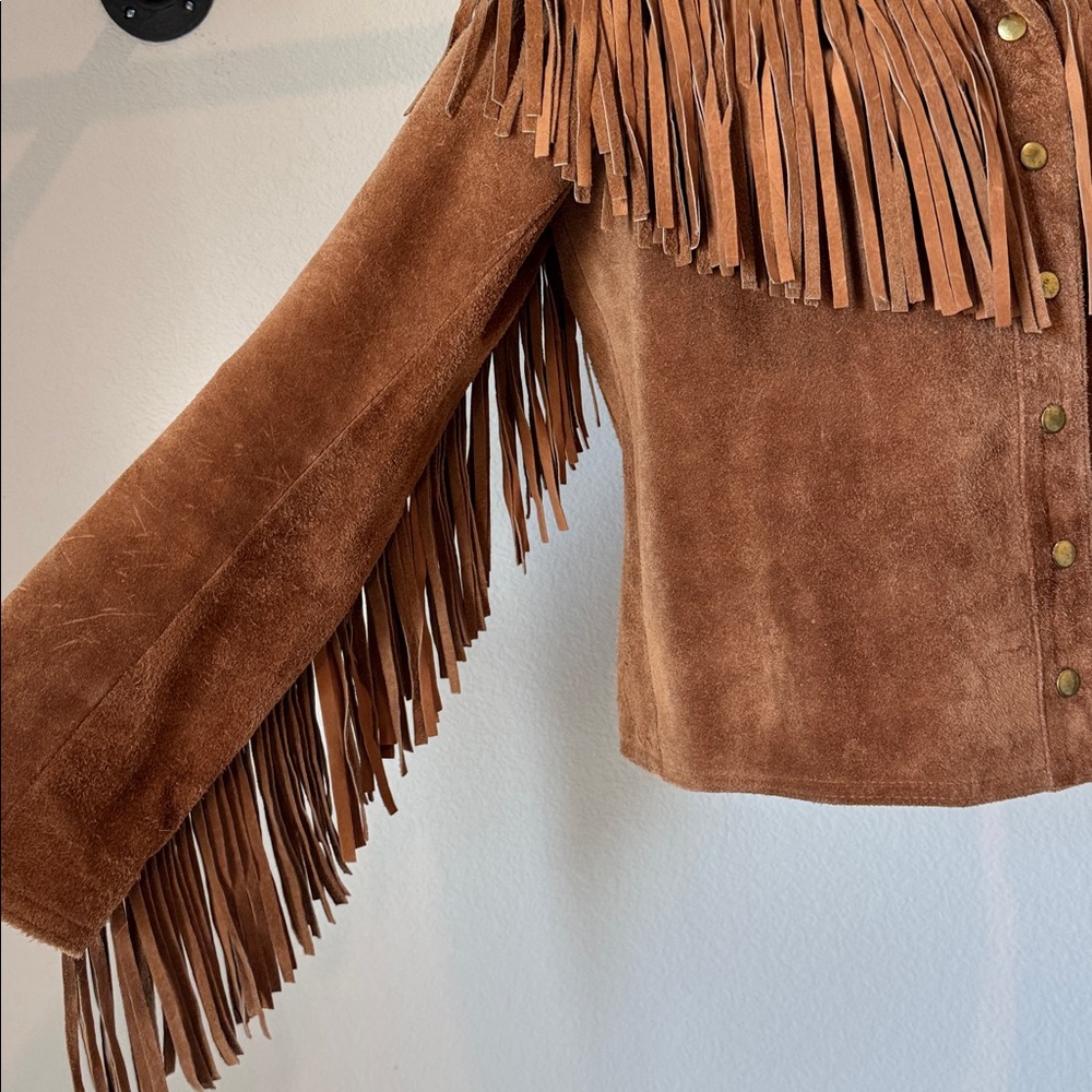 Vintage Union Made Anne Klein Camel Western Suede Fringe Jacket Size 6 - Picture 3 of 11